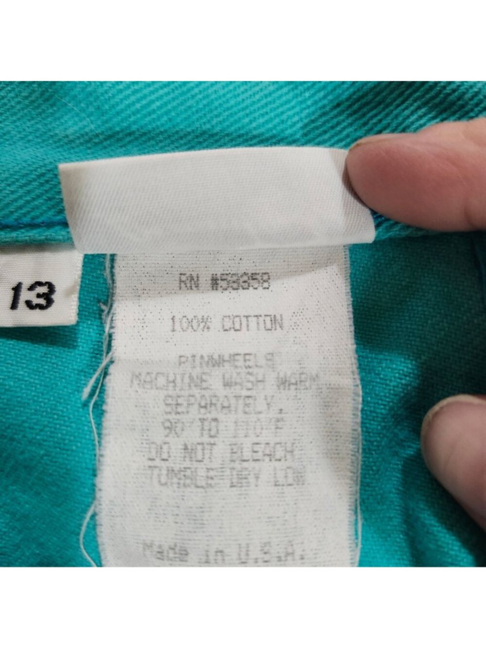 Vintage 90's Pinwheels Women's Size 13 High Waisted Teal Denim Shorts Boho Trim - Picture 4 of 9